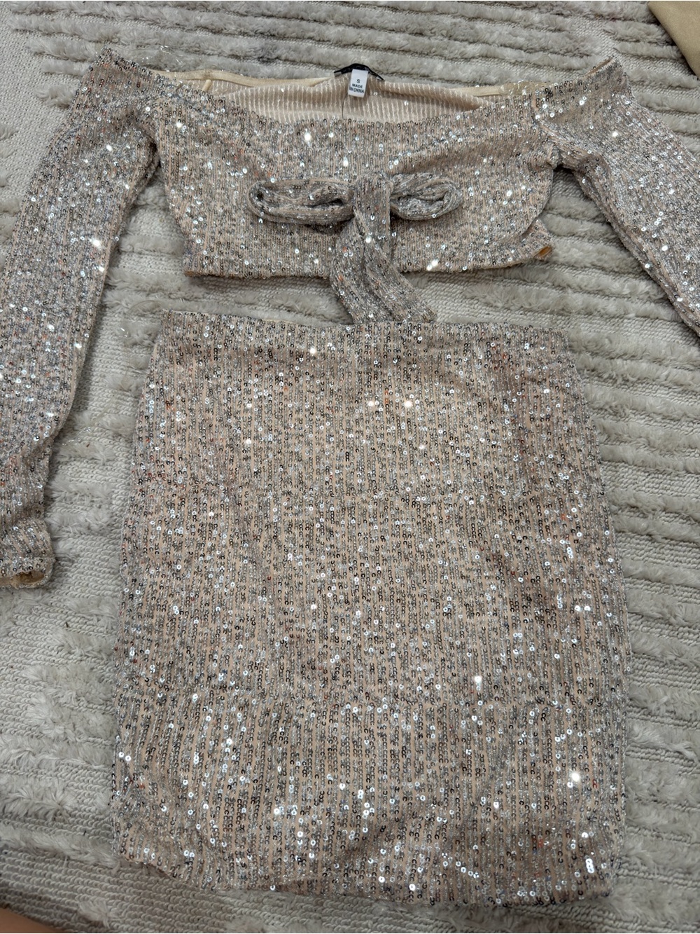 Sequin Ribbed Pencil Skirt in Champagne